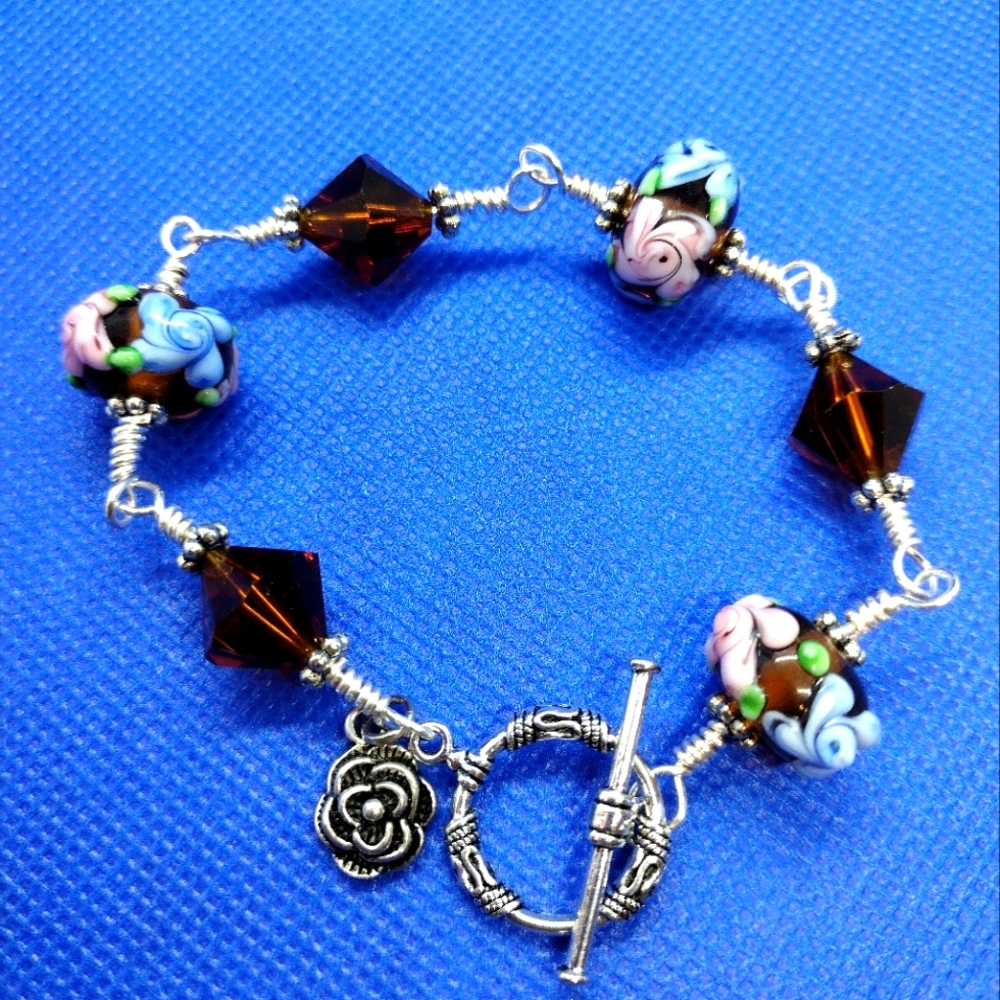 7.75" Lamp work Rondelle Beads Bracelet